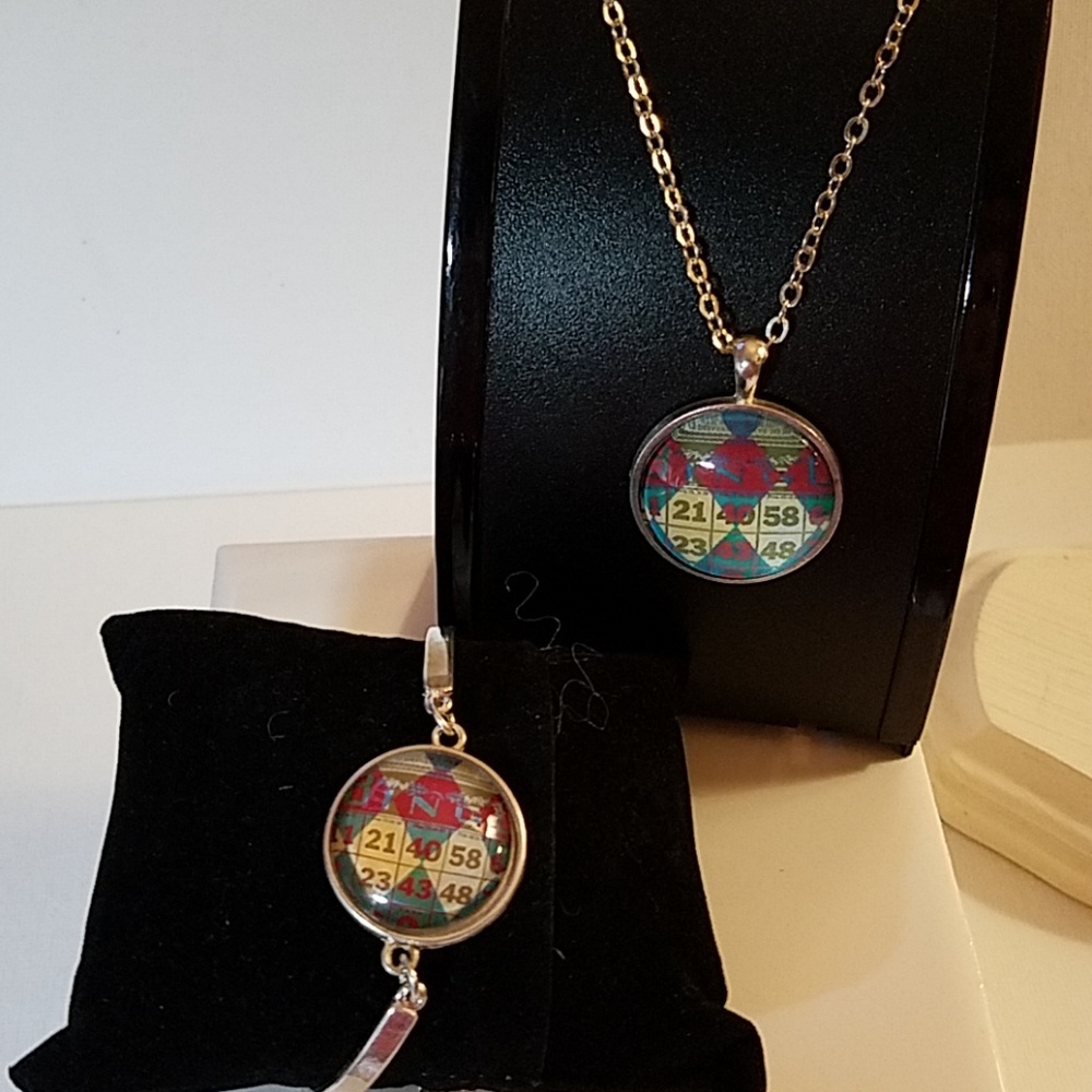 Bingo Bracelet & Necklace Set Silver Tone